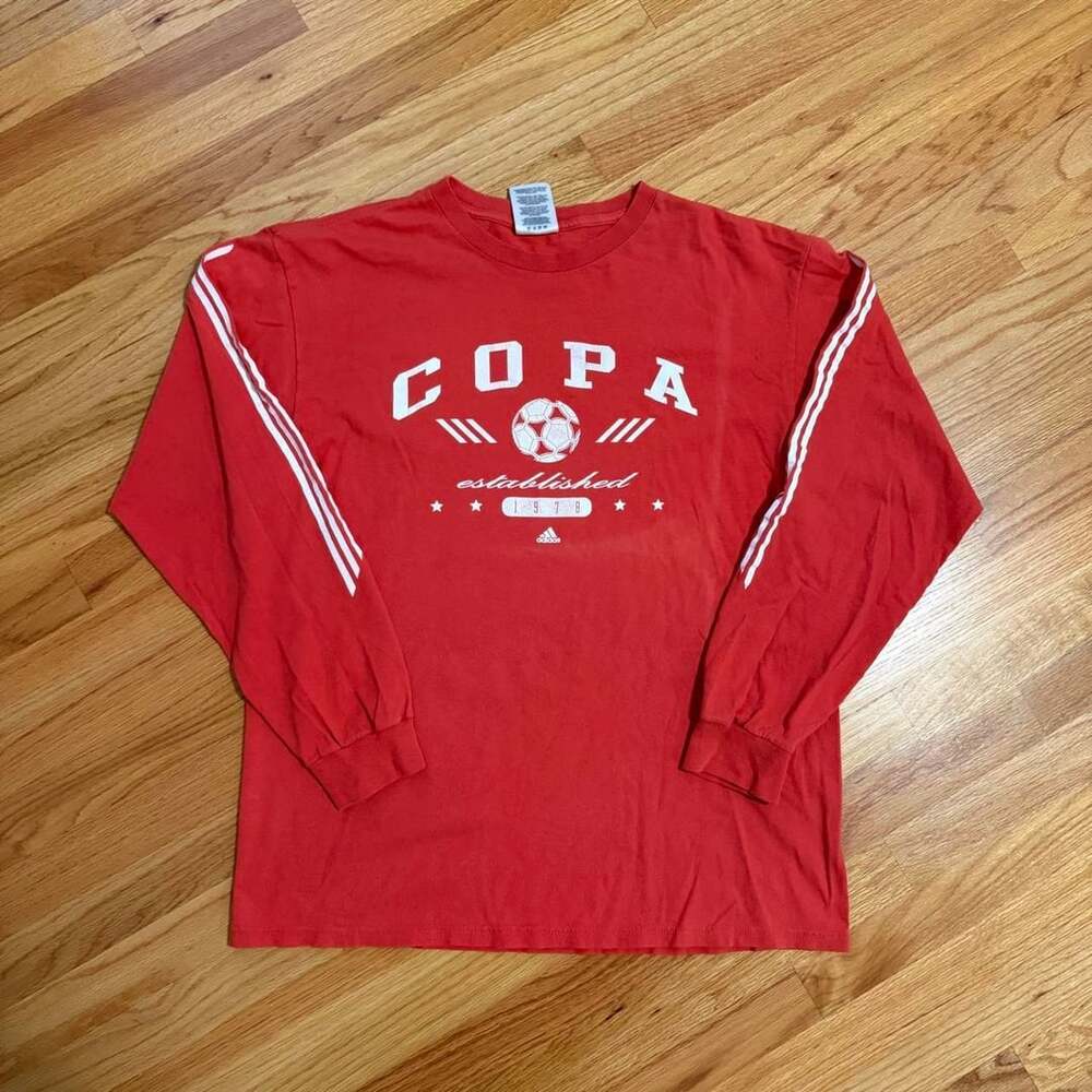Adidas Copa Long Sleeve Tee Size L Orange Soccer Graphic Vintage